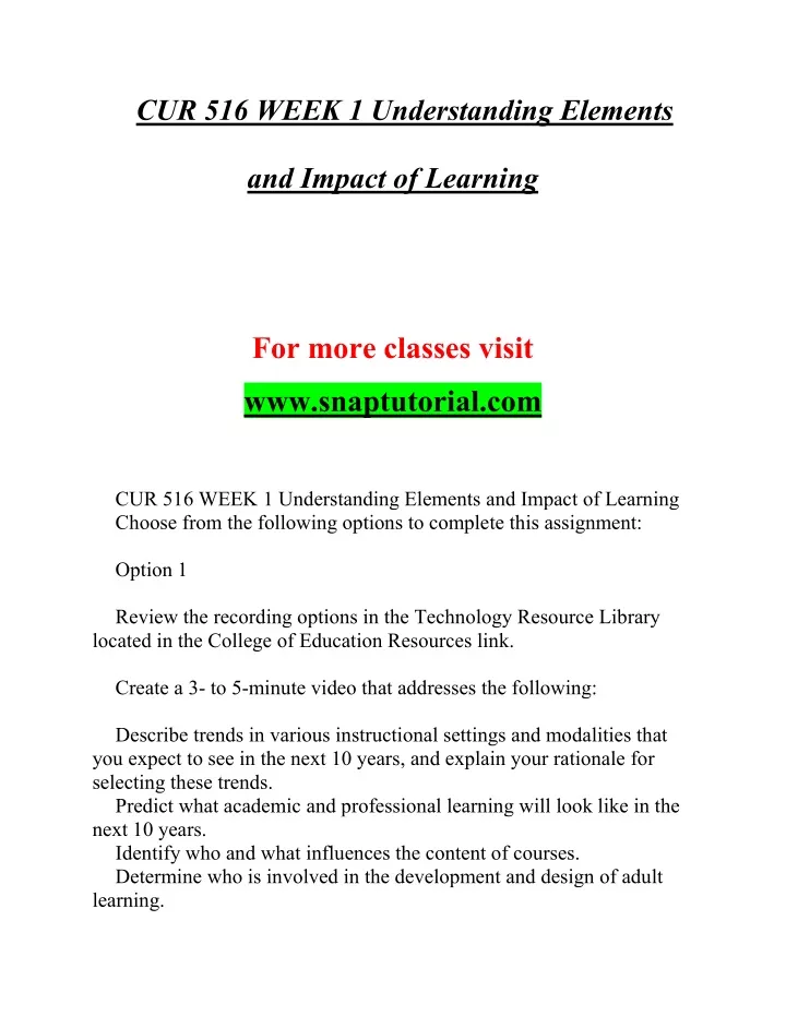 cur 516 week 1 understanding elements