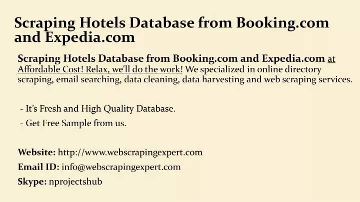 scraping hotels database from booking com and expedia com
