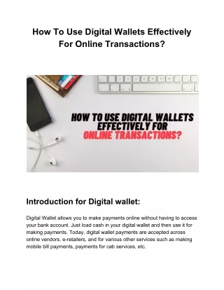 How To Use Digital Wallets Effectively For Online Transactions