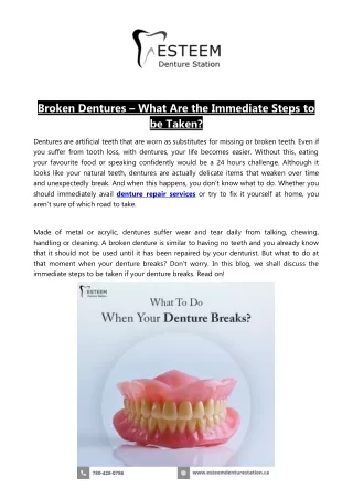 Broken Dentures – What Are the Immediate Steps to be Taken