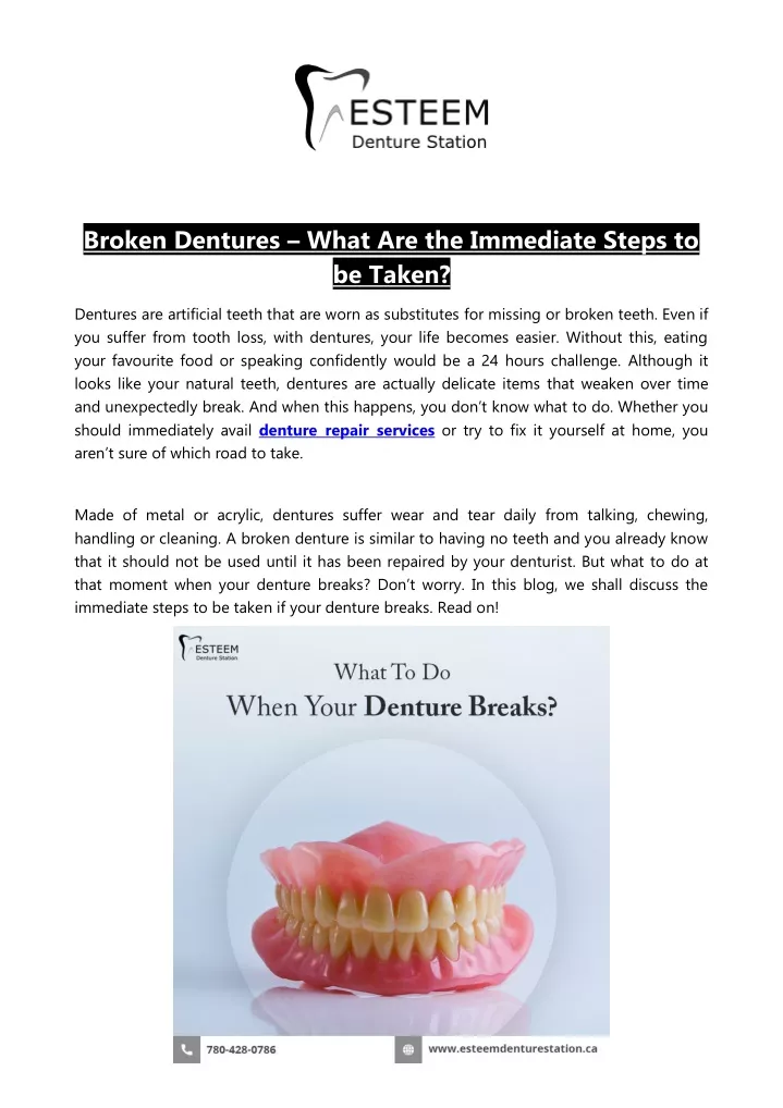 broken dentures what are the immediate steps