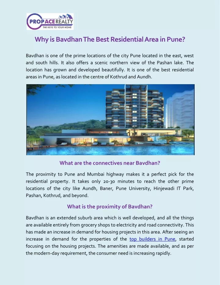 why is bavdhan the best residential area in pune