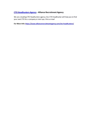 cto headhunters agency alliance recruitment