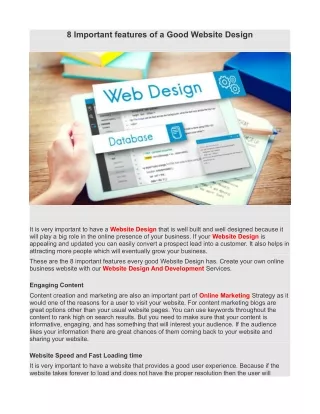 8 Important features of a Good Website Design