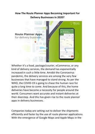 Route Planner Apps: Efficient Solution For Delivery Businesses in 2020