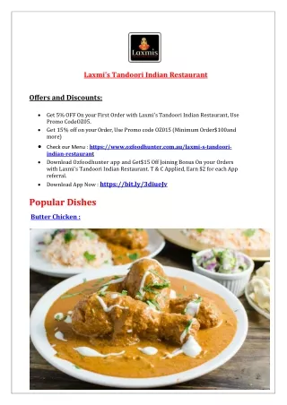 5% Off - Laxmi's Tandoori Indian restaurant Glenunga menu, Glenunga SA