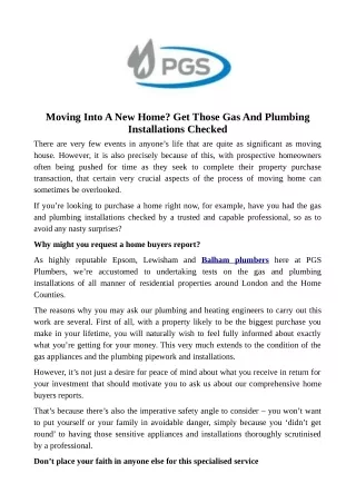 moving into a new home get those gas and plumbing