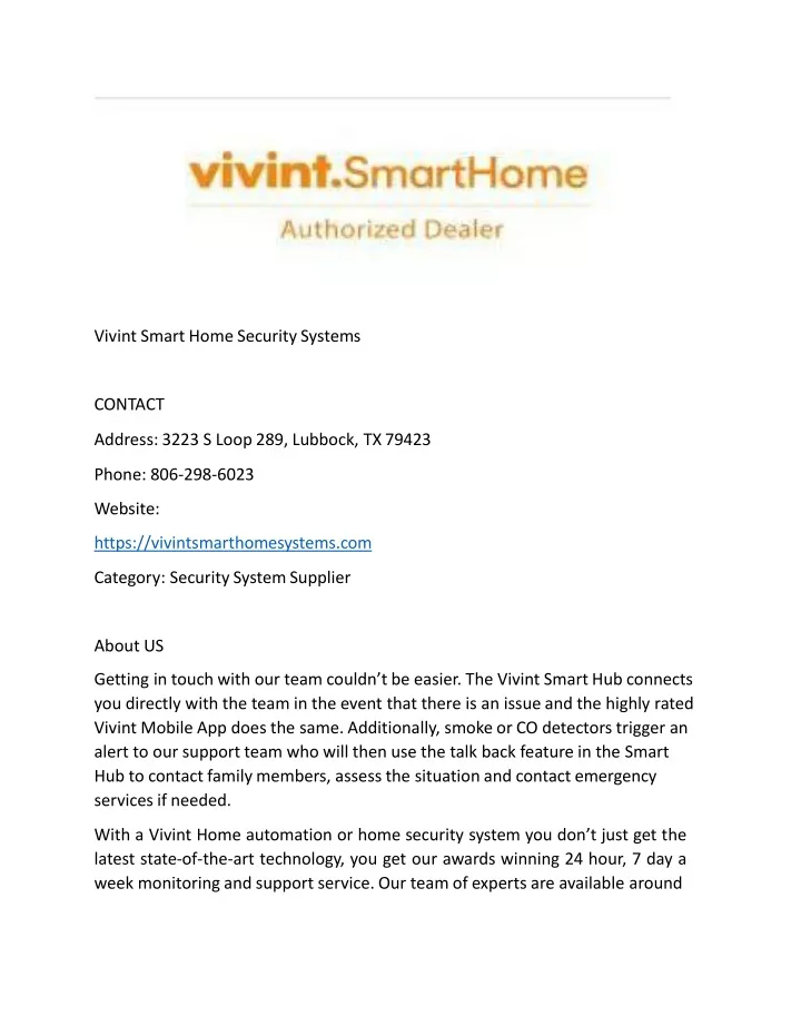 vivint smart home security systems contact