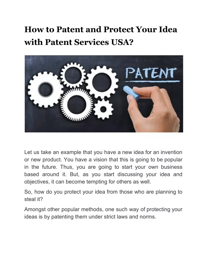 how to patent and protect your idea with patent