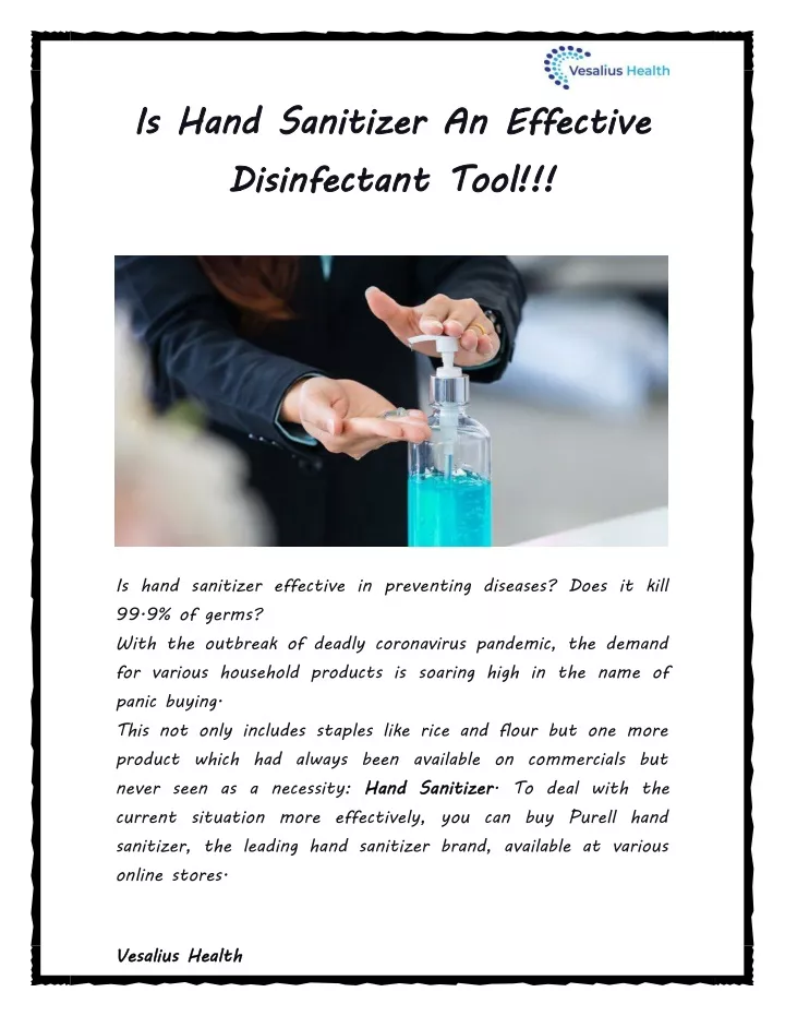 is hand sanitizer an effective disinfectant tool