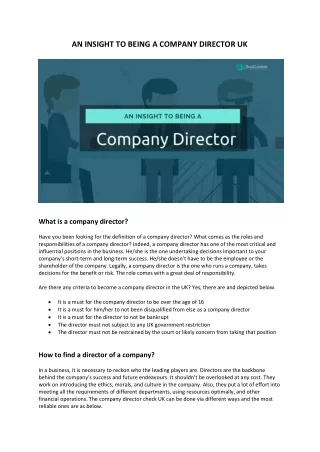 an insight to being a company director uk