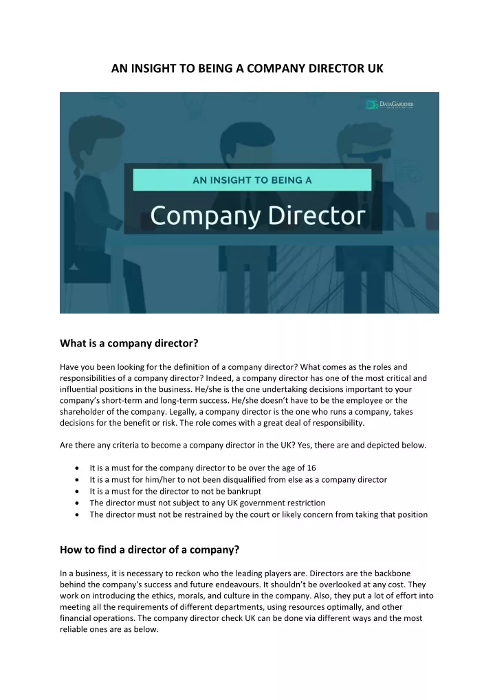 an insight to being a company director uk