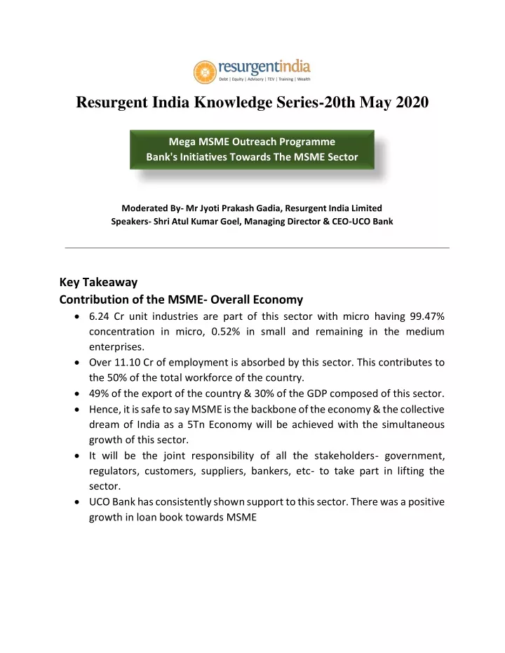 resurgent india knowledge series 20th may 2020