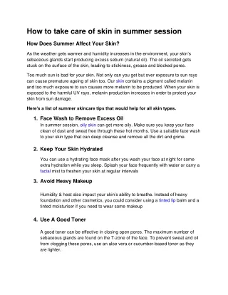 how to take care of skin in summer session