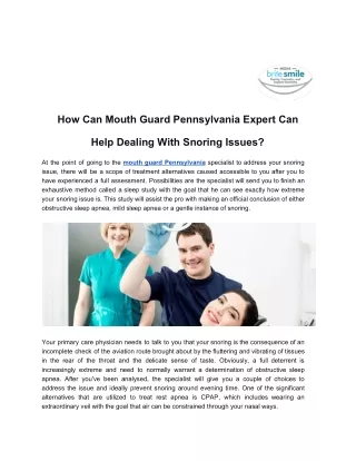 How Can Mouth Guard Pennsylvania Expert Can Help Dealing With Snoring Issues?
