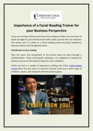Importance of a Facial Reading Trainer for your Business Perspective