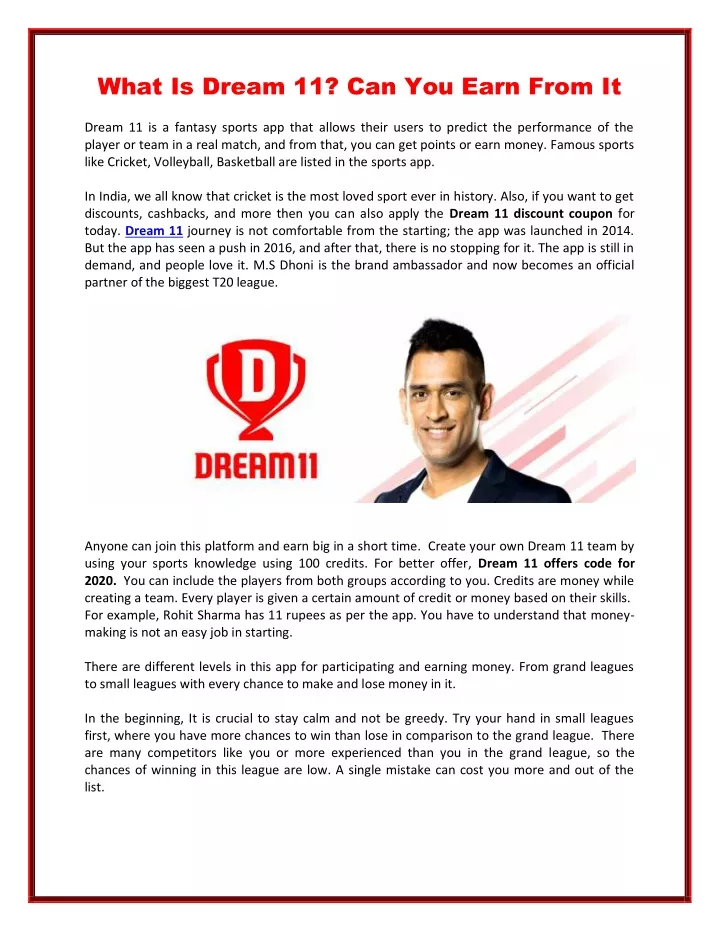 what is dream 11 can you earn from it
