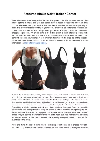 Features About Waist Trainer Corset