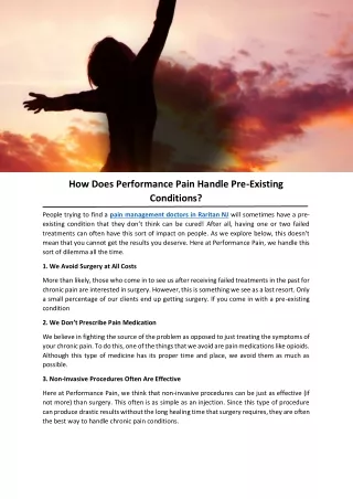 How Does Performance Pain Handle Pre-Existing Conditions?