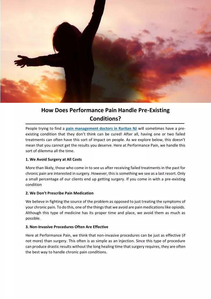 how does performance pain handle pre existing
