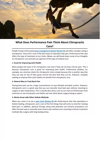 What Does Performance Pain Think About Chiropractic Care?