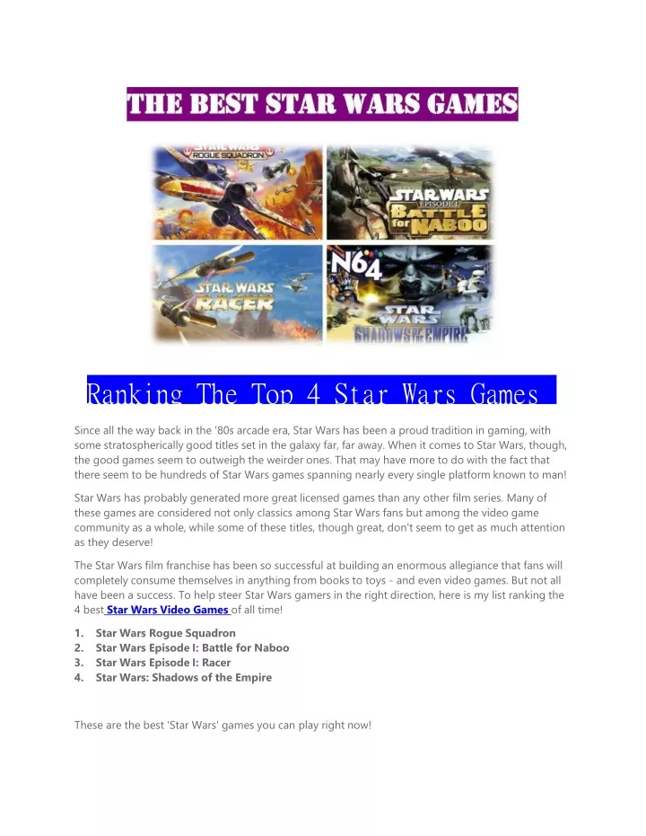 ranking the top 4 star wars games