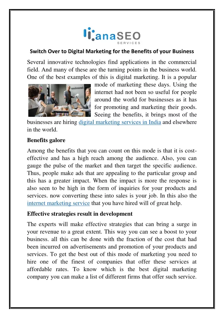 switch over to digital marketing for the benefits