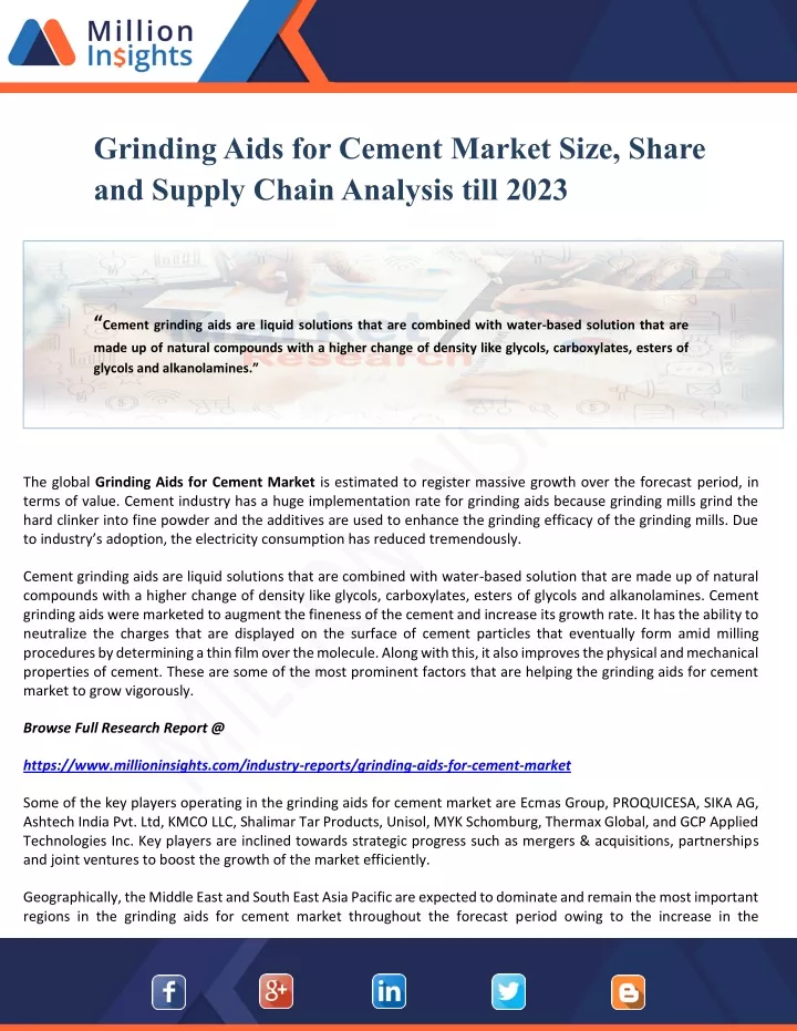 grinding aids for cement market size share