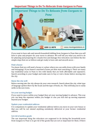 important things to do to relocate from gurgaon