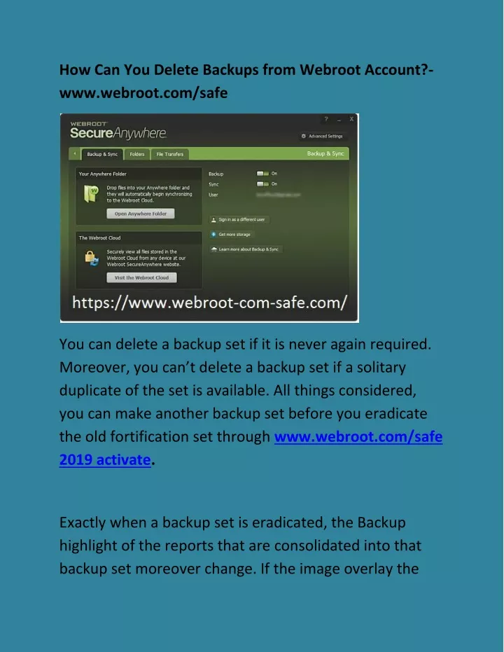 how can you delete backups from webroot account