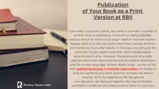 Publication of Your Book as a Print Version at RBI!