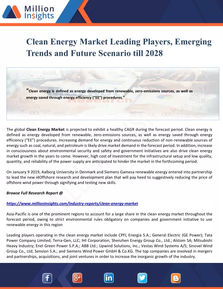 clean energy market leading players emerging