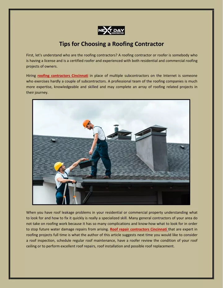 tips for choosing a roofing contractor
