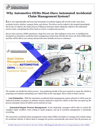 Why Automotive OEMs Must-Have Automated Accidental Claim Management System