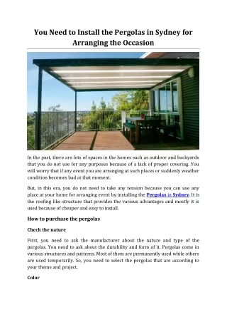 you need to install the pergolas in sydney
