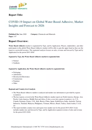 Water Based Adhesive, Market Insights and Forecast to 2026