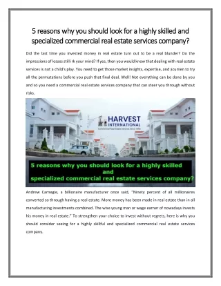 5 reasons why you should look for a highly skilled and specialized commercial real estate services company?