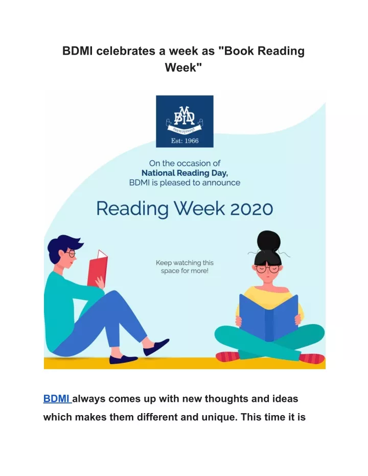 bdmi celebrates a week as book reading week
