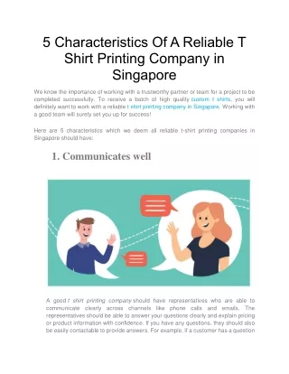 5 Characteristics Of A Reliable T Shirt Printing Company in Singapore
