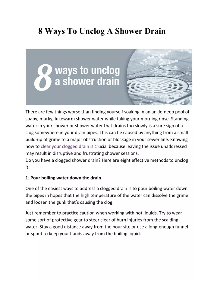 8 ways to unclog a shower drain