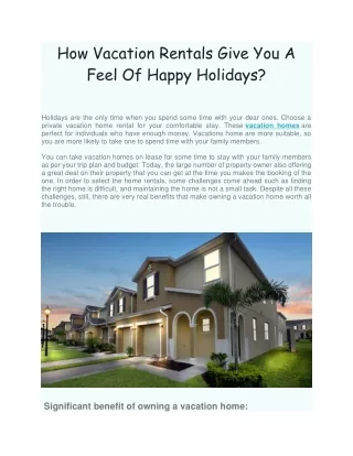 How Vacation Rentals Give You A Feel Of Happy Holidays?