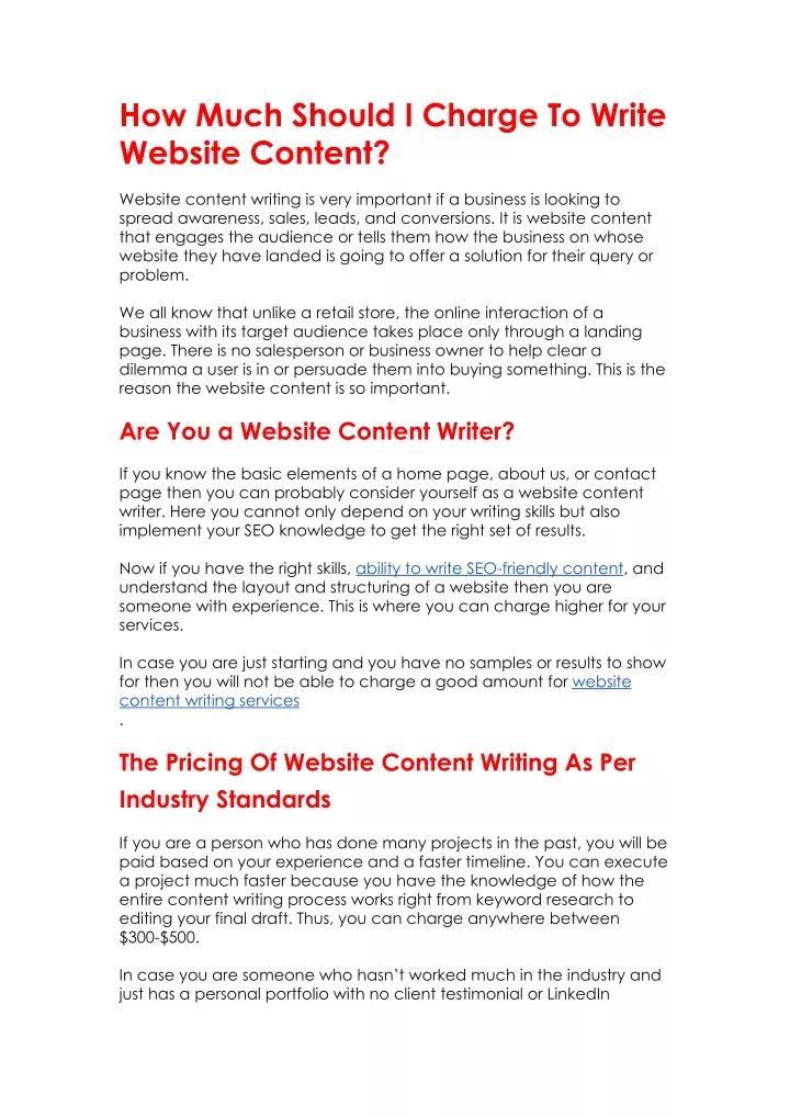 how much should i charge to write website content