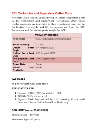 ncl technician and supervisor online form