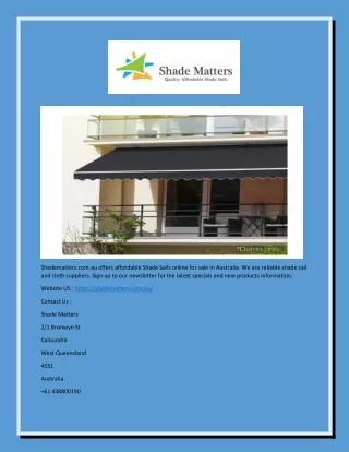 shadematters com au offers affordable shade sails