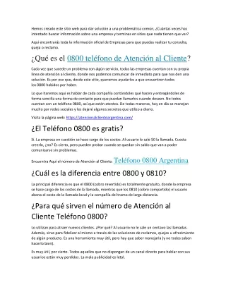 Teléfono Gratuito 0800 de Atención al Cliente