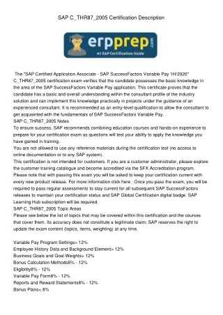 sap c thr87 2005 certification description