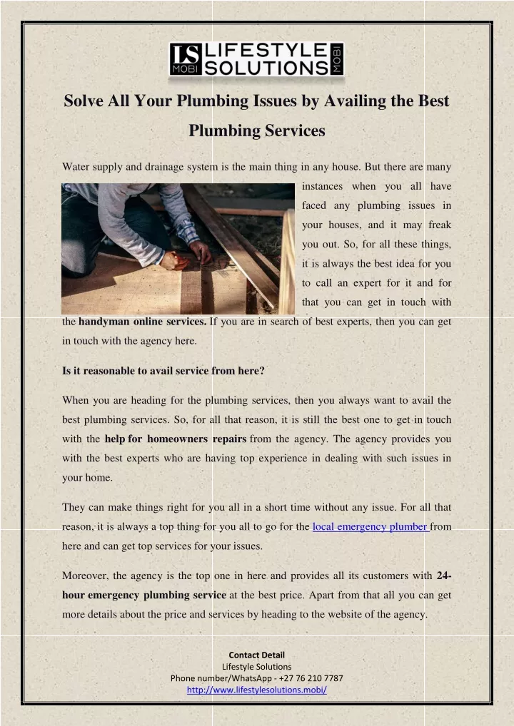 solve all your plumbing issues by availing