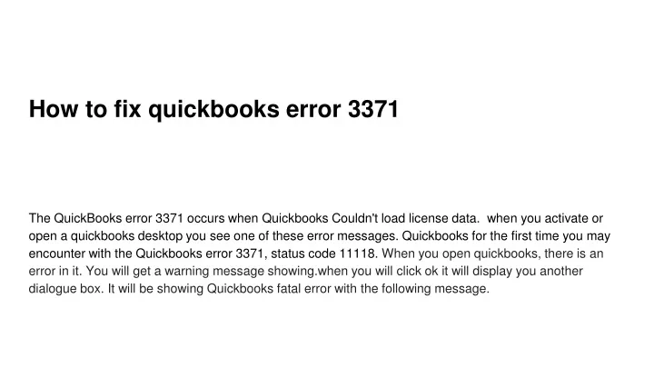 how to fix quickbooks error 3371