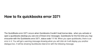 How to fix quickbooks error 3371