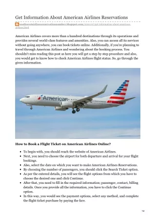 Get Information About American Airlines Reservations